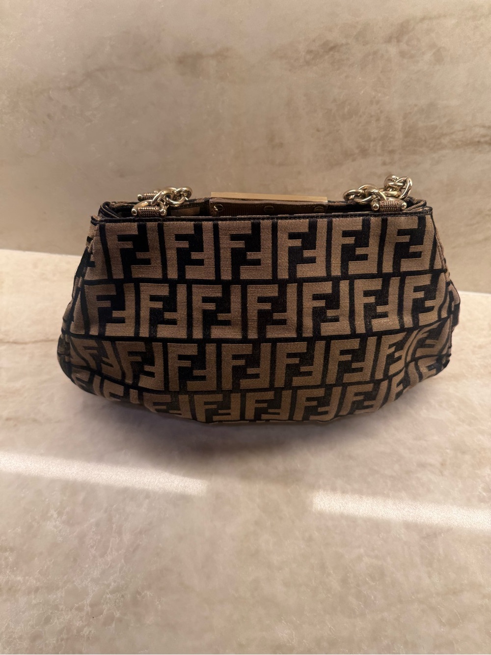 Fendi Black and Brown Zucca FF Logo Chain Shoulder Bag - Picture 6 of 12